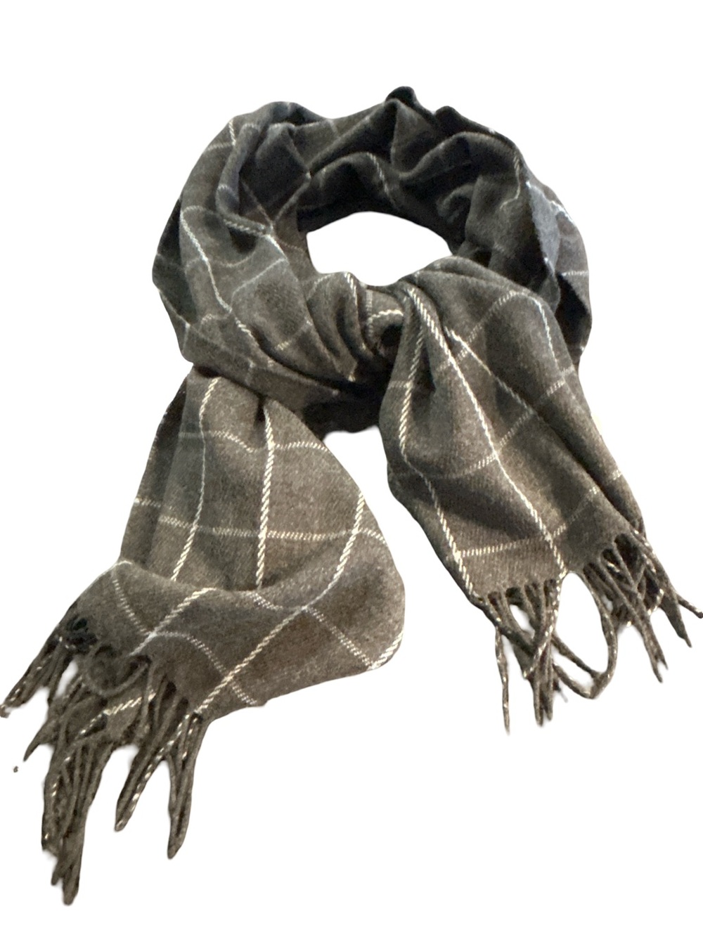 NWT J.Crew Grey Grid Plaid Fringe Scarf Acrylic Warm Soft Dark Academia Gorpcore